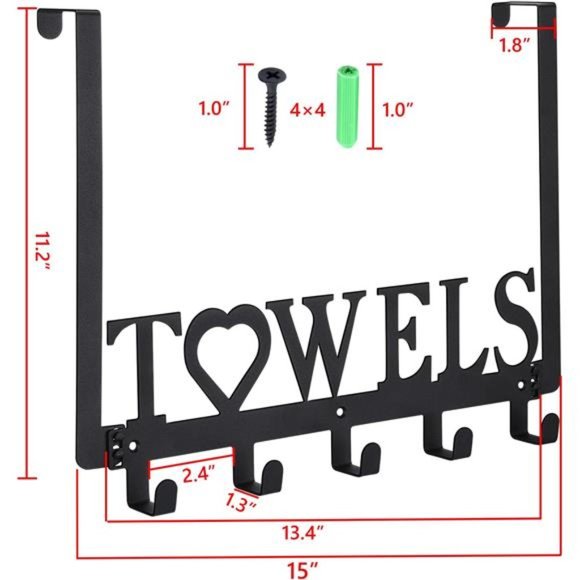 Over The Door Towel Rack Metal Bath Towel Holder Hanger for Bathroom Bedroom - Picture 2 of 6